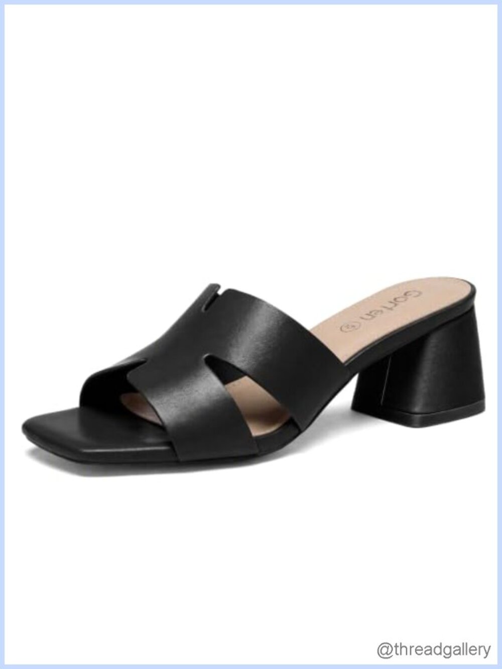 Women's Square Open Toe Low Block Chunky Heel Slip On Sandals Faux Leather